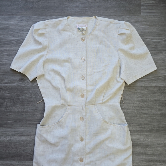 Vintage Algo Cream Midi Flax Blend Dress - Picture 3 of 12